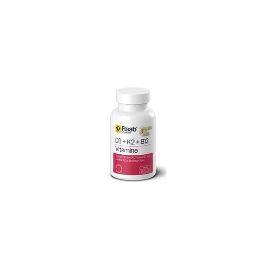 Raab Vitalfood Vitamine D3+K2+B12 460mg Vegan Sans Gluten (60 gélules)