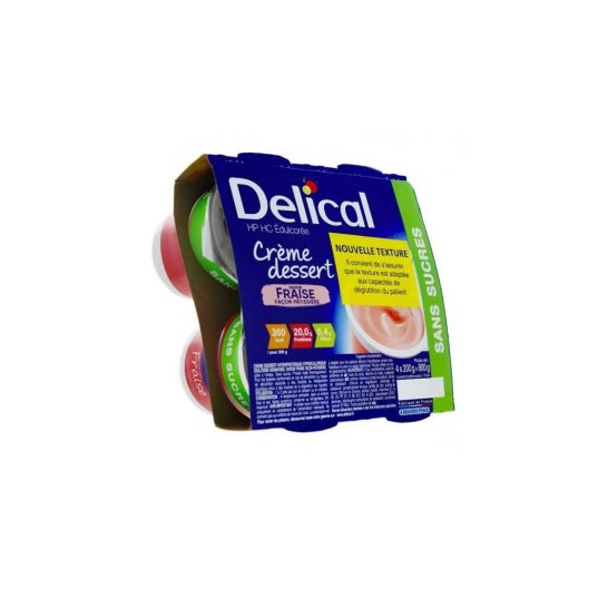 Delical Crème dessert sans sucres hyperprotéinée hypercalorique à la vanille (4 x 200 g)