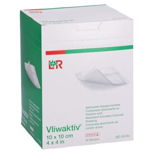 Vliwaktiv compresse absorbante au charbon actif stérile (10x20 cm, 20 pièces)