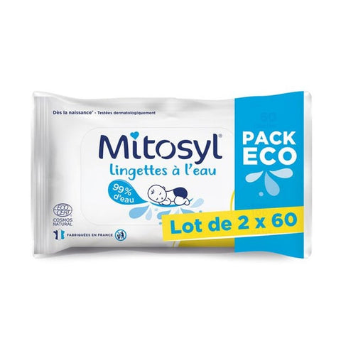 Mitosyl Feuchttücher auf Wasserbasis für Babys – 2 Packungen à 60 Tücher – EG LABO