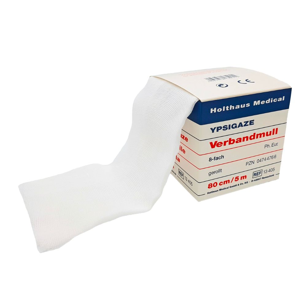 Ypsigaze Gaze de bandage roulée 10 cm x 5 m, 8 plis (1 pièce)