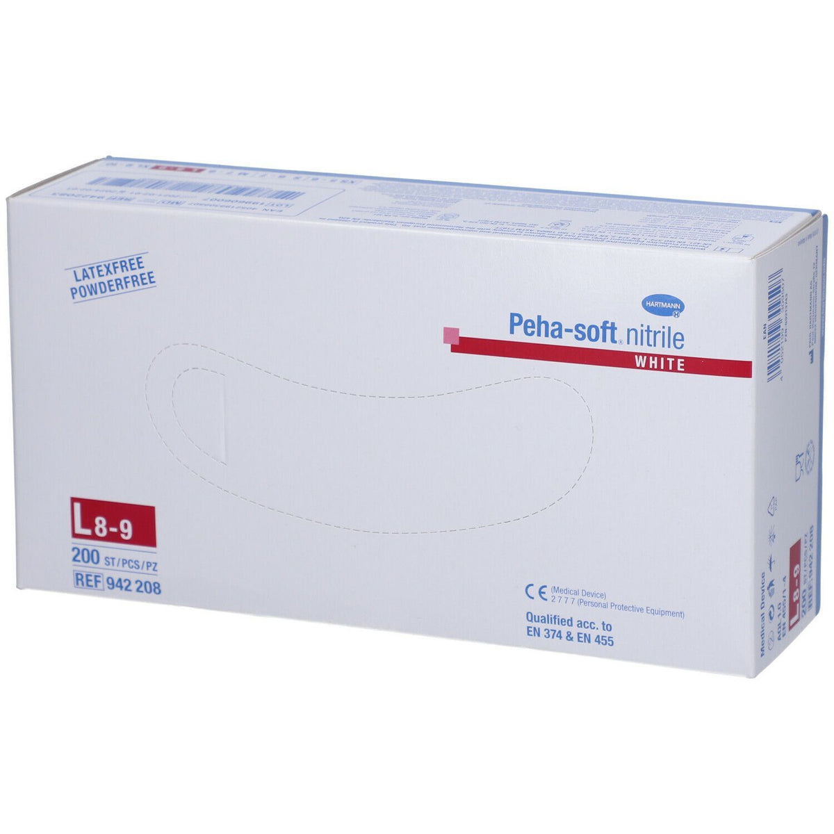 Peha-soft® nitrile white gants d'examen sans poudre non stériles, taille L (200 pièces)