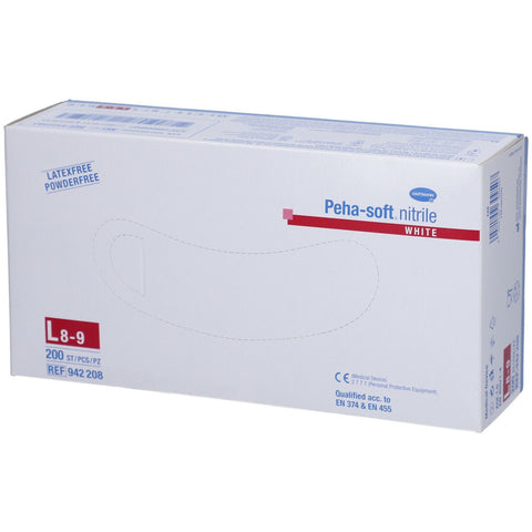 Peha-soft® Nitril weiße puderfreie Untersuchungs-handschuhe unsteril, Größe L (200 Stück)