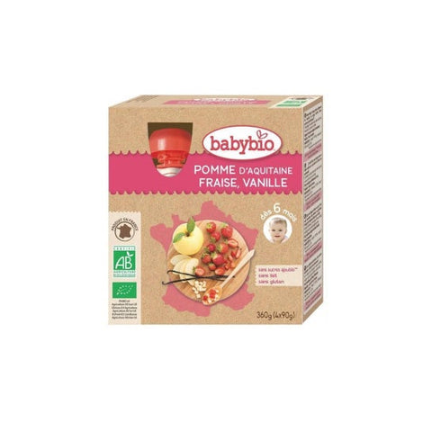Babybio Mes fruits Gourde Pomme Fraise Vanille Bio 6 mois (4x90g)