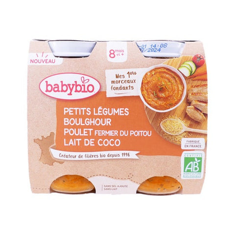 Babybio SMALL VEGETABLES BULGUR POITOU FREE-RANGE CHICKEN COCONUT MILK from 8 months (400g)