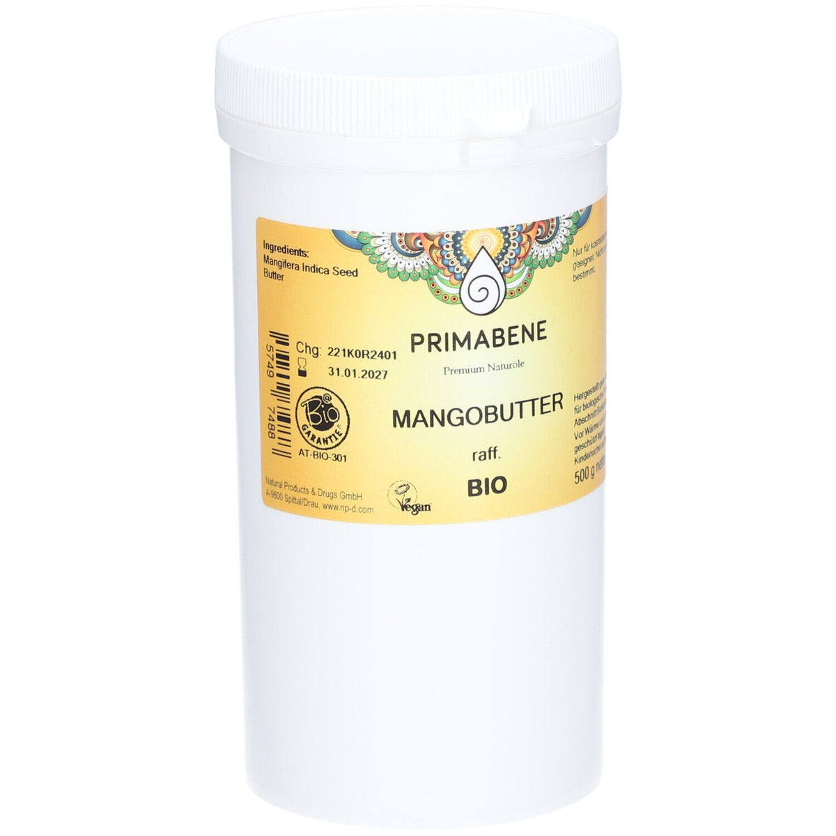 PRIMABENE beurre de mangue raffiné bio (500 g)