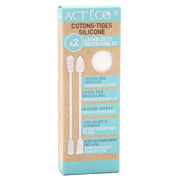 Act'Éco Double Coton Tige Réutilisable Silicone et Embout Maquillage Blanc