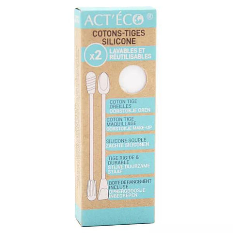 Act'Éco Double Coton Tige Réutilisable Silicone et Embout Maquillage Blanc