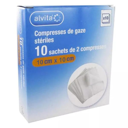 Alvita Compresse Gaze 10 x 10cm Lot de 10 x 2 unités