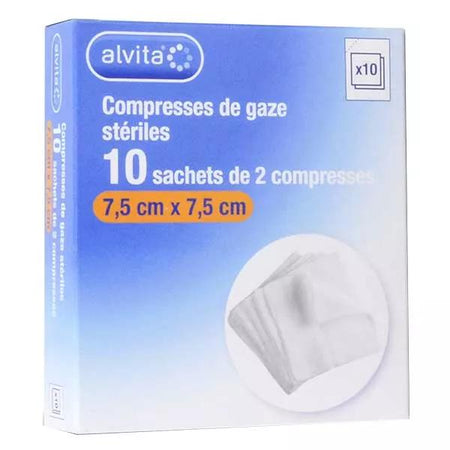 Alvita Compresse Gaze 7,5 x 7,5cm Lot de 10 x 2 unités
