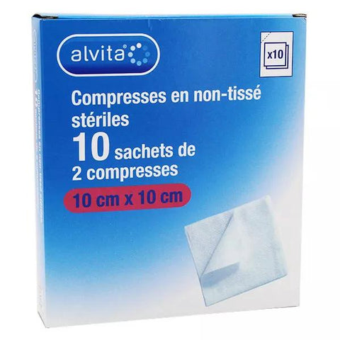 Alvita Compresse Non-Tissée 10 × 10 cm – 10 sachets de 2 unités