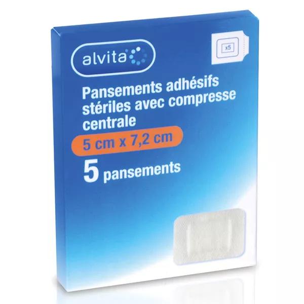 Alvita Pansement Adhésif Stérile avec Compresse Centrale 5 x 7,2cm