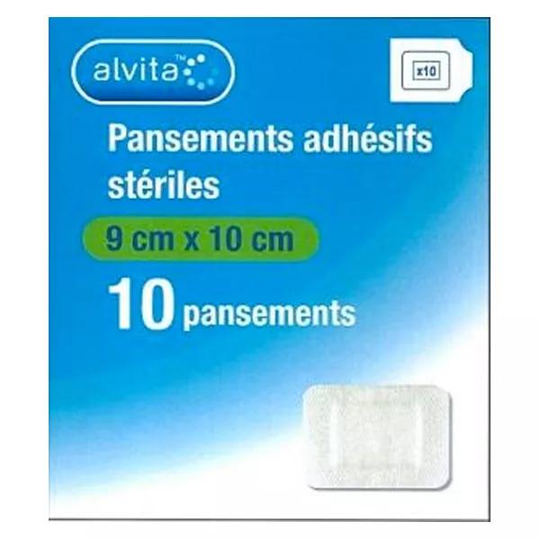 Alvita Pansement Adhésif Stérile avec Compresse Centrale 9 x 10cm 10 unités