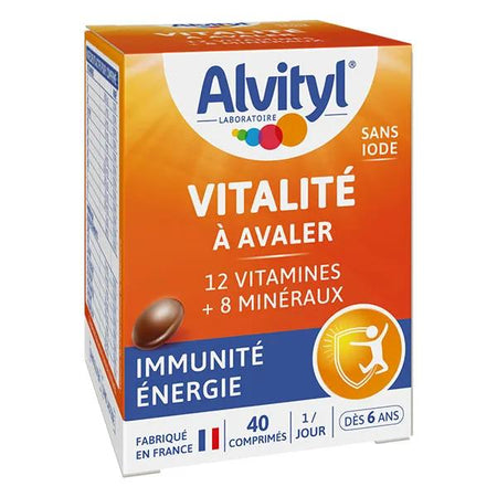 Alvityl Vitalité à avaler 12 vitamines et 8 minéraux Dès 6 ans 40 comprimés