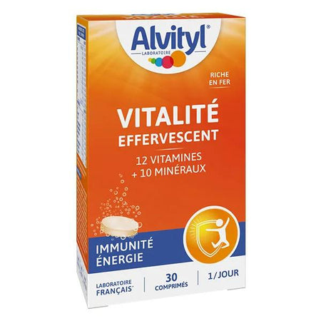 Alvityl Vitalité effervescents 12 vitamines 10 minéraux dès 12 ans 30 comprimés