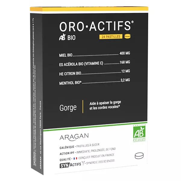 Aragan - Synactifs - Oroactifs® BIO - Maux de Gorge - Miel, Menthol - 24 Pastilles