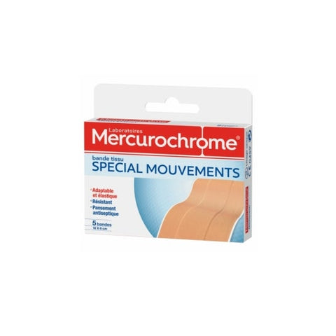 Mercurochrome Pflaster Tuchverband Speziell für Bewegung 10cm x 6cm Packung mit 5