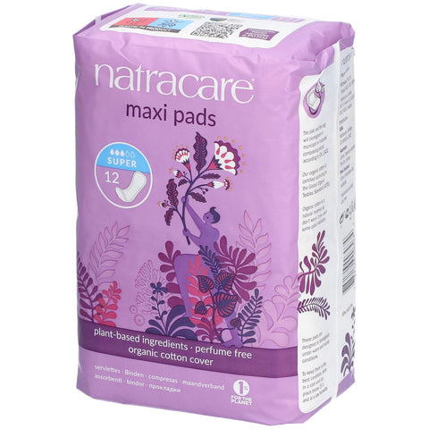 Natracare Maxi Pads – Super – sans parfum, couverture coton biologique (12 pièces)