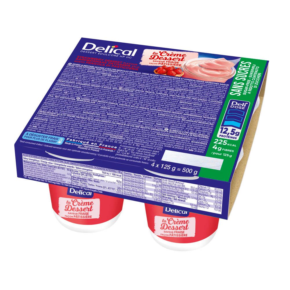 Delical Crème HPHC sans sucres Fraise (4x125 g)