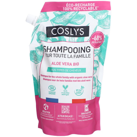 COSLYS Shampooing familial à l'aloe vera bio pour tous les types de cheveux (1000 ml)
