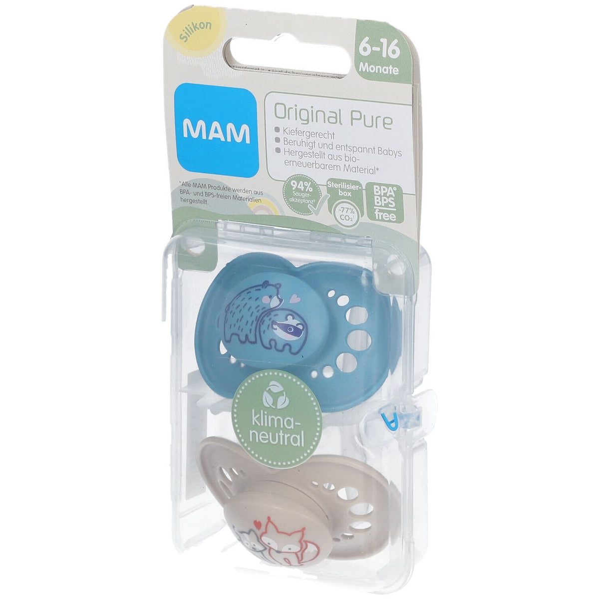 MAM Original Pure tétine en silicone 6-16 mois, ours/renard (2 pièces)