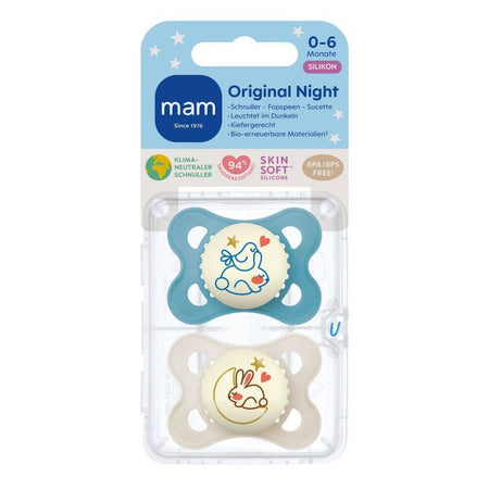 MAM Original Night sucette en silicone 0-6 mois, bleu/crème (2 pièces)
