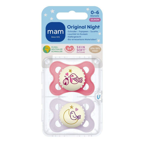 MAM Original Night tétine en silicone 0-6 mois, rose/violet (2 pièces)