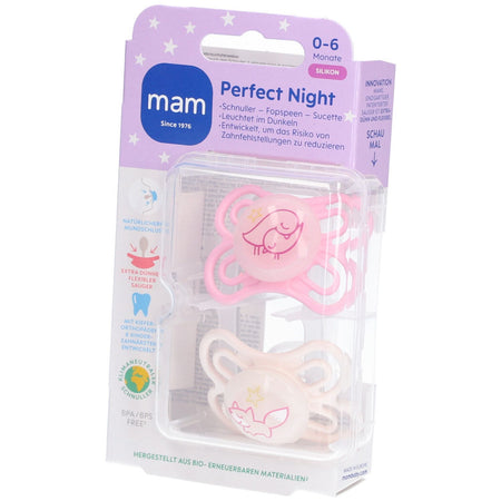 MAM Perfect Night sucette en silicone 0-6 mois, rose/crème (2 pièces)