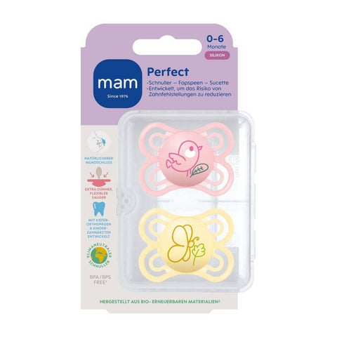 MAM Perfect sucette en silicone 0-6 mois, rose/jaune