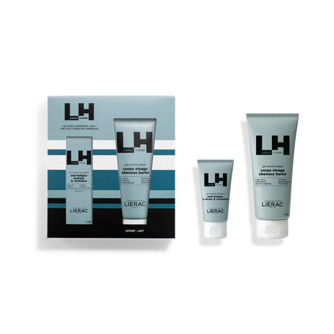 LIERAC Herrenset Feuchtigkeitsspendendes Energiegel + All-in-One Duschgel (200 ml)