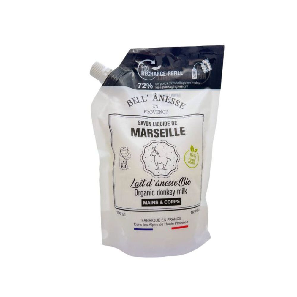 Bell' Ânesse Savon liquide de Marseille au lait d'ânesse bio éco recharge (500 ml)