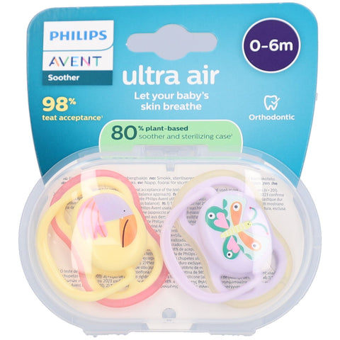 PHILIPS AVENT Ultra Air silicone pacifier, yellow/purple, 0-6 months, 2 pieces