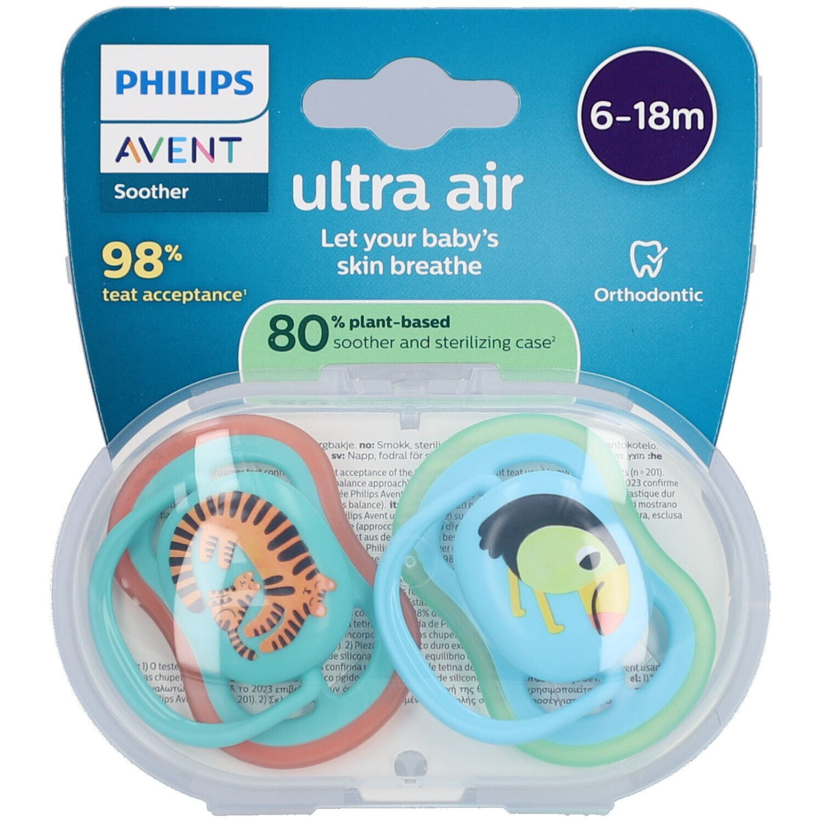 Philips Avent sucette +6 mois Air Léopard/Toucan (2 pièces)