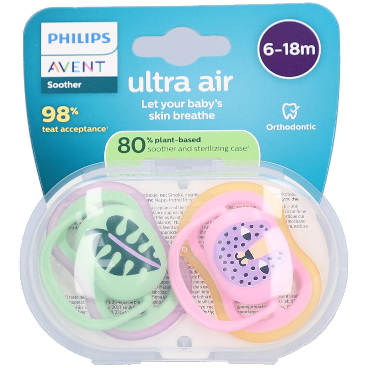 Philips Avent sucette +6 mois 'Feuille/Chat' (2 pièces)