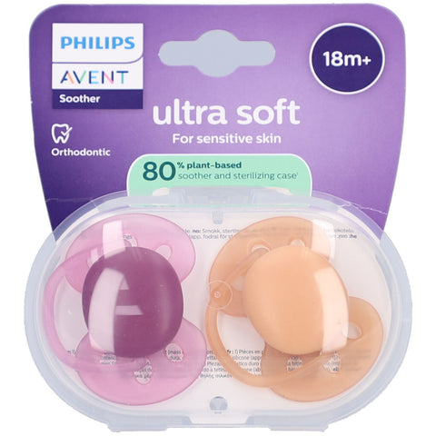PHILIPS AVENT Ultra Soft Schnuller aus Silikon, rosa/aprikose, ab 18 Monaten (2 Stück)