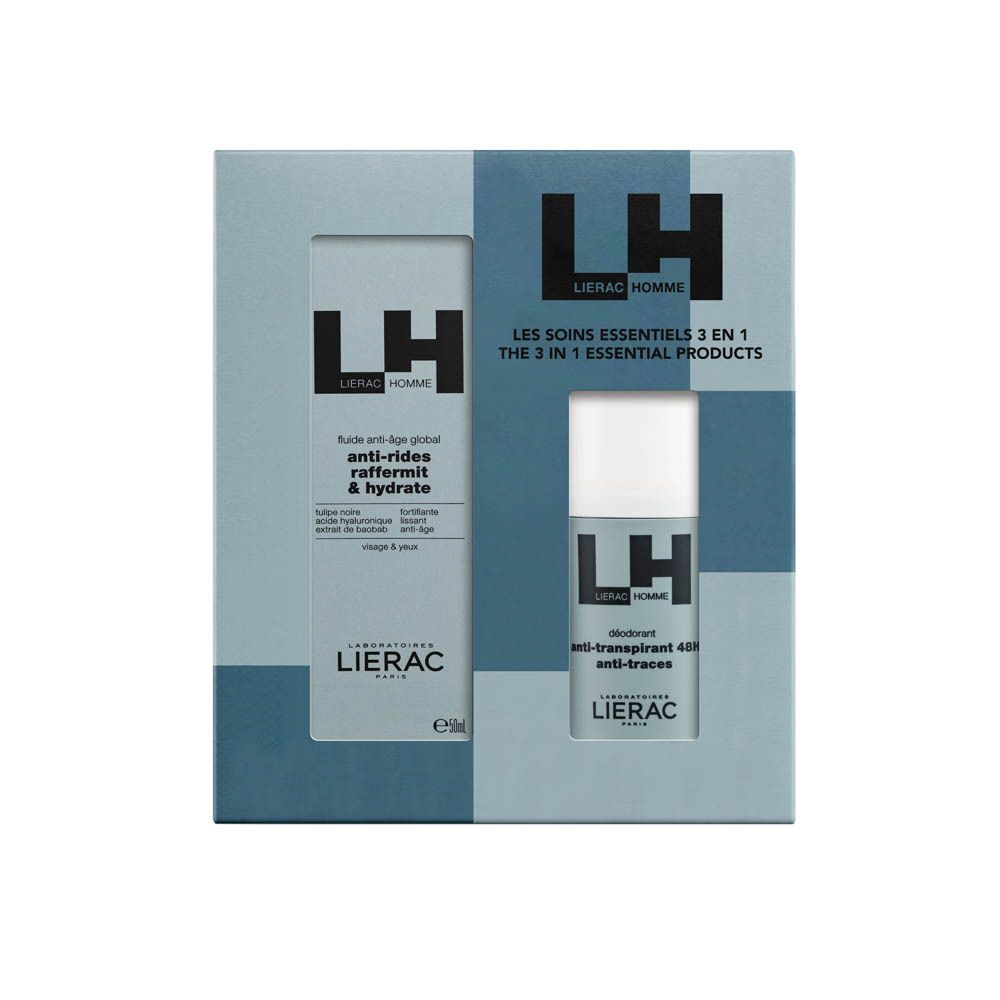 Lierac Homme Les Soins Essentiels 3 en 1 | Fluide Anti-âge Global + Déodorant Offert
