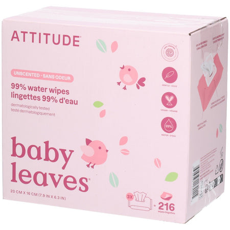 ATTITUDE Baby Leaves Lingettes 99 % Eau Sans Parfum