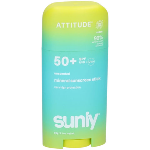 ATTITUDE Écran Solaire Minéral Stick Visage & Corps SPF 50 Sans Parfum (60 g)