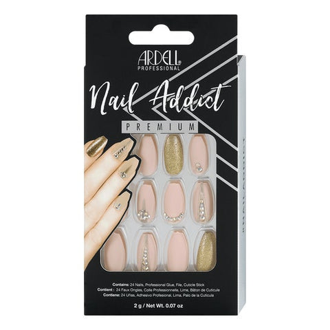 Ardell Nail Addict Premium Faux ongles nude ornés de bijoux (24 pièces)