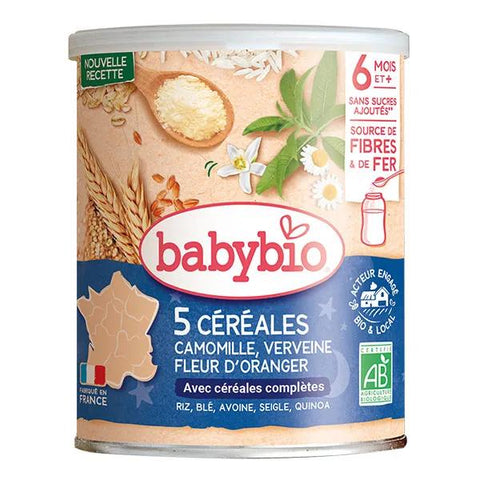 Babybio 5 Cereals Verbena Orange Blossom Chamomile +6m Organic 220g