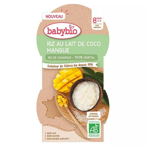 Babybio Rice Pudding with Coconut Milk and Mango +8m Organic Lot of 2 x 100g