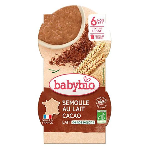 Babybio Milchdesserts Schalen mit Grieß und Kakao, ab 6 Monaten, Bio, 2 x 100g Multipack