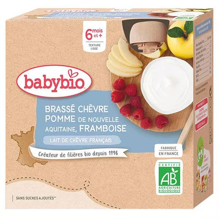 Babybio Desserts Lactés Gourde Brassé Lait de Chèvre Pomme Framboise +6m Bio 4 x 85g
