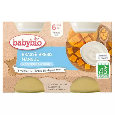 Babybio Milchdesserts, Becher mit Schafsmilch-Joghurt, Mango, +6m, Bio, Doppelpack 2 x 130g