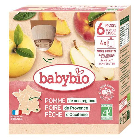 Babybio Fruits Quetschbeutel Apfel Birne Pfirsich +6m Bio 4 x 90g