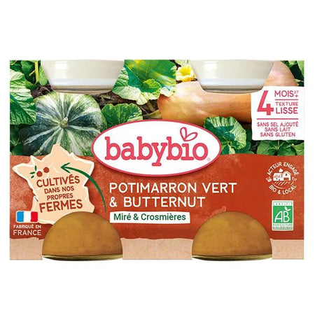 Babybio Légumes Pot Potimarron Vert Butternut +4m Bio 2 x 130g