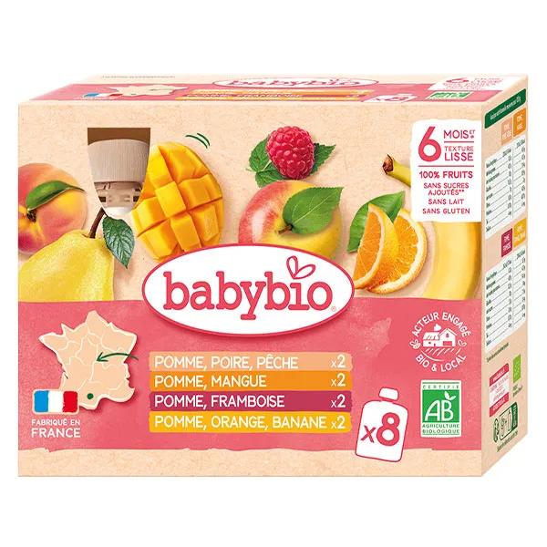 Babybio Multiparfums fruits 2 : Pomme Framboise, Pomme Orange Banane, Pomme Poire Pêche, Pomme Mangue
