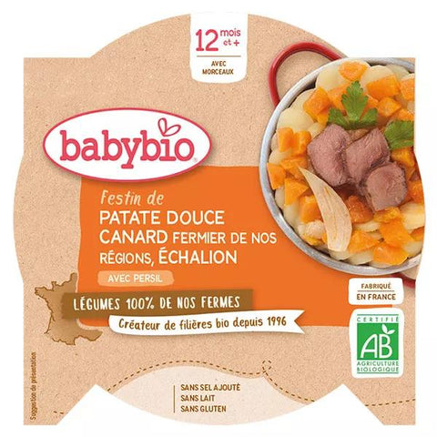 Babybio Mittagsmahlzeit Festmahl Teller Süßkartoffel Ente und Schalotten +12m Bio 230g