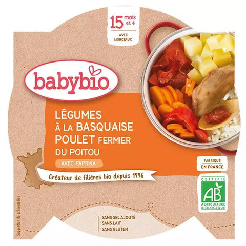 Babybio Mittagsmahlzeit Baskische Gemüseplatte Huhn Reis +15m Bio 260g