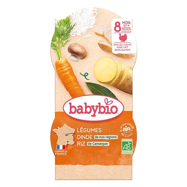 Babybio Repas Midi Bol Légumes Dinde Riz +8m Bio 2 x 200g